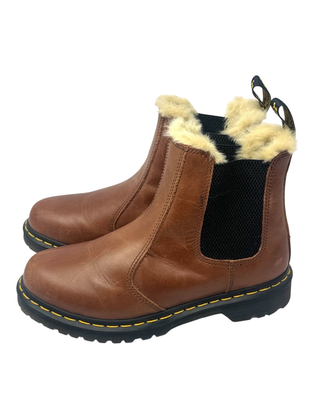 NEW Doc Martens Leonore Brown Leather Fur Lined Chelsea Boots Size 9